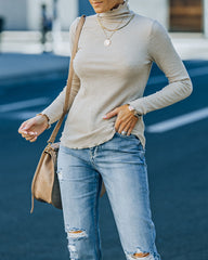 Minka Cotton Blend Ribbed Mock Neck Top - Taupe Ins Street