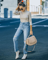 Minka Cotton Blend Ribbed Mock Neck Top - Taupe Ins Street