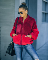 Nava Pocketed Colorblock Zip Up Jacket - Wine Ins Street