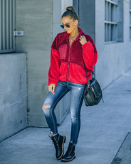 Nava Pocketed Colorblock Zip Up Jacket - Wine Ins Street