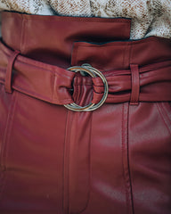 Livi Pocketed High Rise Faux Leather Belted Pants - Wine Ins Street