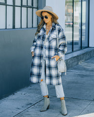 Maxine Pocketed Button Down Plaid Jacket - Navy Ins Street