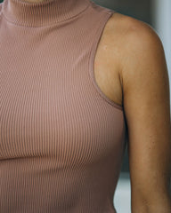 Louie Sleeveless Mock Neck Crop Top - Vintage Mocha Ins Street