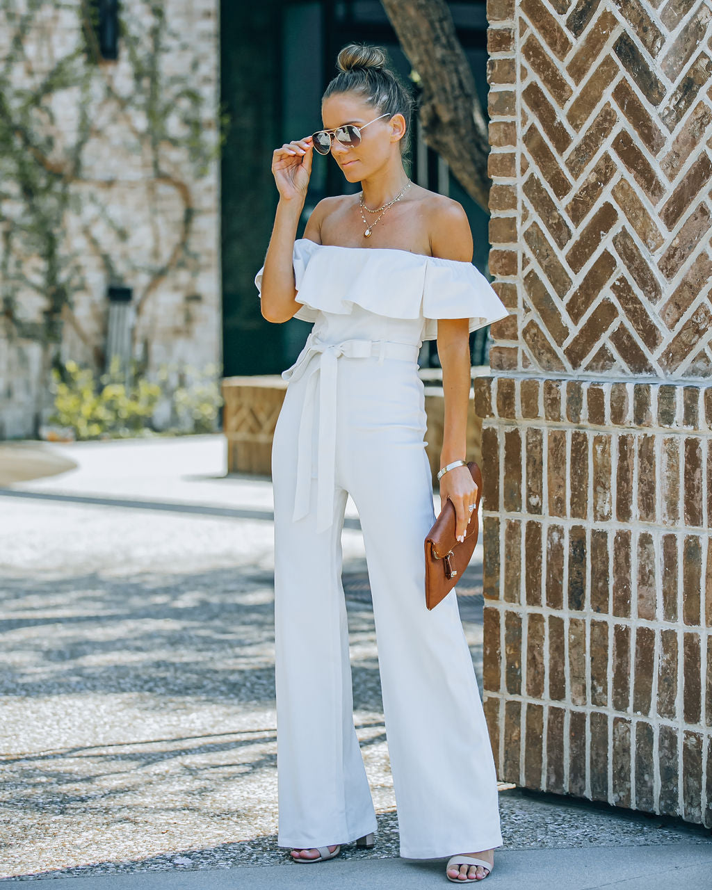 Wilinda Off The Shoulder Denim Jumpsuit - Off White Ins Street