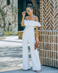 Wilinda Off The Shoulder Denim Jumpsuit - Off White Ins Street