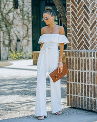 Wilinda Off The Shoulder Denim Jumpsuit - Off White Ins Street
