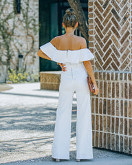 Wilinda Off The Shoulder Denim Jumpsuit - Off White Ins Street
