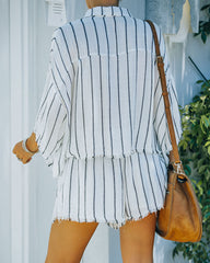 Beach Town Striped Button Down Frayed Top - White - FINAL SALE InsStreet