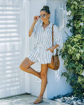 Beach Town Striped Button Down Frayed Top - White - FINAL SALE InsStreet