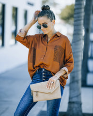 Ellowyn Printed Satin Button Down Blouse - Spice Ins Street