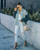 Torin Cable Knit Sleeve Denim Shacket POL-001