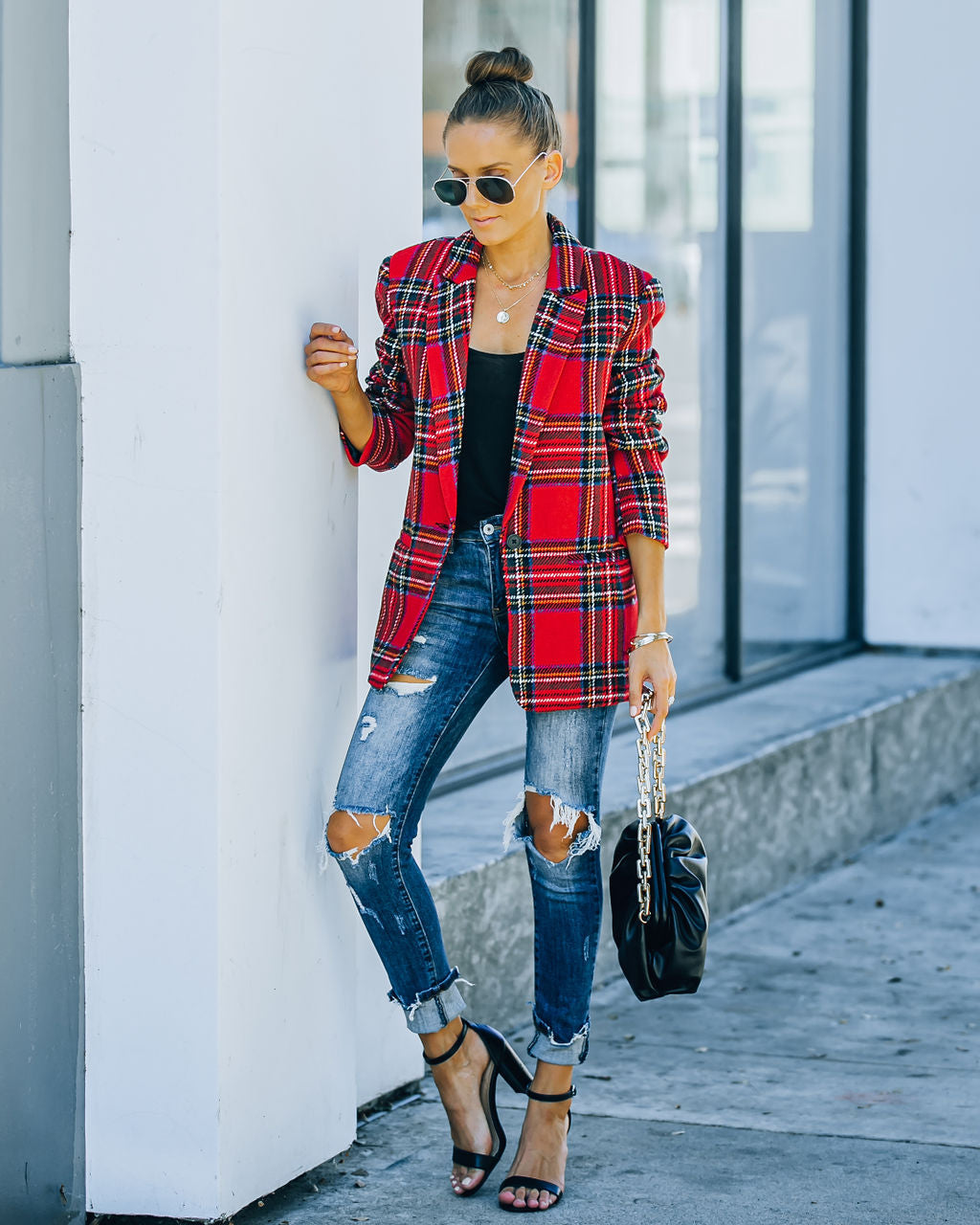 Eve Pocketed Plaid Blazer Ins Street