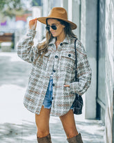 Yanni Pocketed Houndstooth Shacket - Taupe Ins Street