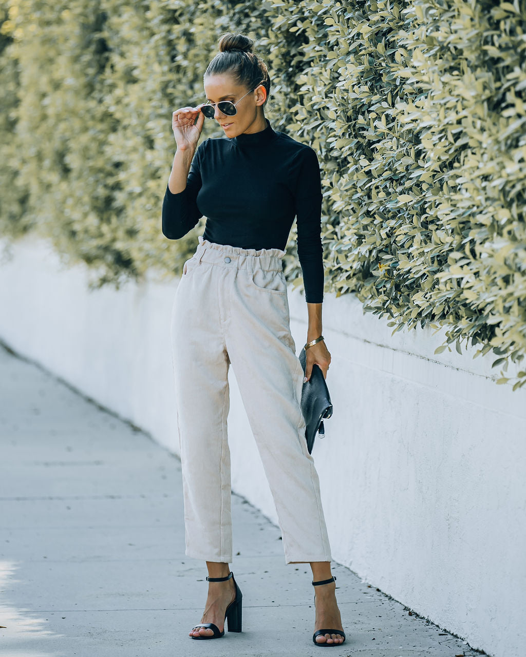 Mason Pocketed Corduroy Paper Bag Pants - Ivory Ins Street