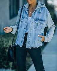 Wells Pocketed Hooded Knit Denim Jacket Ins Street