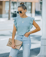 Monse Cotton Ruffle Crop Top - Stone Blue Ins Street