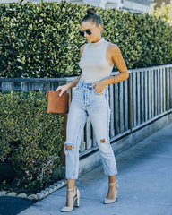 Nyra Sleeveless Mock Neck Knit Top - Beige Ins Street