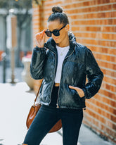 Giada Pocketed Python Puffer Jacket - Black Ins Street