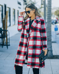 Wishful Winter Pocketed Plaid Coat - Red Ins Street