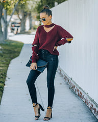 Brantley Cotton Cutout Zip Sweater - Burgundy - FINAL SALE Insstreet