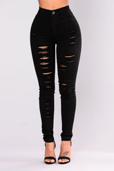 No Promises Distressed Skinny Jeans - Black Ins Street