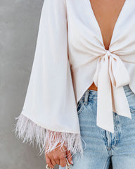 Feathers In The Wind Bell Sleeve Tie Blouse - Champagne Ins Street
