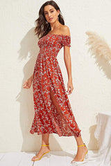 Boho Chic Off Shoulder Floral Dress Ins street