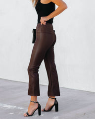 Freedom Faux Leather Slit Front Pants - Brown Ins Street