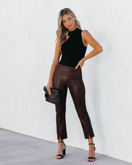 Freedom Faux Leather Slit Front Pants - Brown Ins Street
