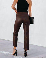 Freedom Faux Leather Slit Front Pants - Brown Ins Street