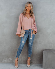 Harrow Satin Split Neck Blouse - Blush - FINAL SALE Ins Street