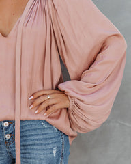 Harrow Satin Split Neck Blouse - Blush - FINAL SALE Ins Street