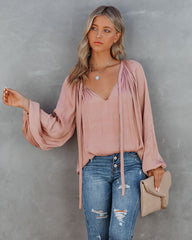 Harrow Satin Split Neck Blouse - Blush - FINAL SALE Ins Street