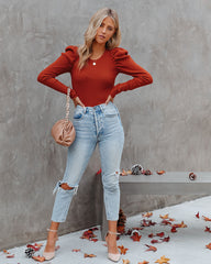 Helena Ribbed Puff Sleeve Knit Sweater Ins Street