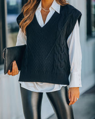 Winnie Cable Knit Sweater Vest - Black Ins Street