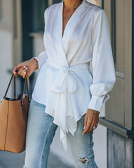 Motivation Satin Drape Wrap Blouse - White Ins Street