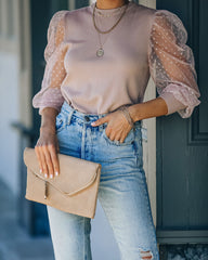 Lots Of Love Contrast Polka Dot Sleeve Knit Top - Mauve Ins Street