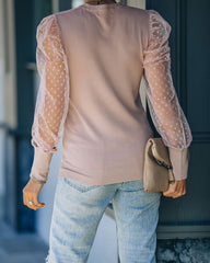 Lots Of Love Contrast Polka Dot Sleeve Knit Top - Mauve Ins Street