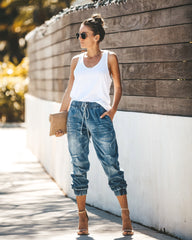 Say Yes To Distress Drawstring Pocketed Joggers Ins Street