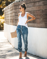 Say Yes To Distress Drawstring Pocketed Joggers Ins Street