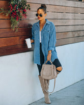 Maddy Cotton Distressed Corduroy Shacket - Vintage Blue Ins Street