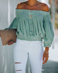 Fig Cotton Smocked Off The Shoulder Top - Sage Ins Street