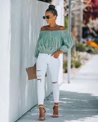 Fig Cotton Smocked Off The Shoulder Top - Sage Ins Street