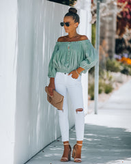 Fig Cotton Smocked Off The Shoulder Top - Sage Ins Street