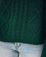 Lyla Cotton Blend Cable Knit Sweater - Hunter Green Ins Street