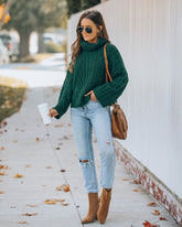 Lyla Cotton Blend Cable Knit Sweater - Hunter Green Ins Street