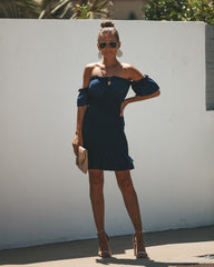 Bellini Smocked Off The Shoulder Dress - Navy InsStreet