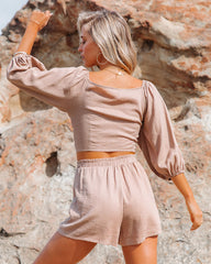 Johan Linen Blend Tie Front Crop Top - Mocha - FINAL SALE Ins Street