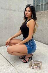 Just My Type Ripped Denim Shorts - Medium Blue Wash Ins Street