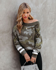 Kalista Cotton Boat Neck Camo Sweater - Olive - FINAL SALE Ins Street